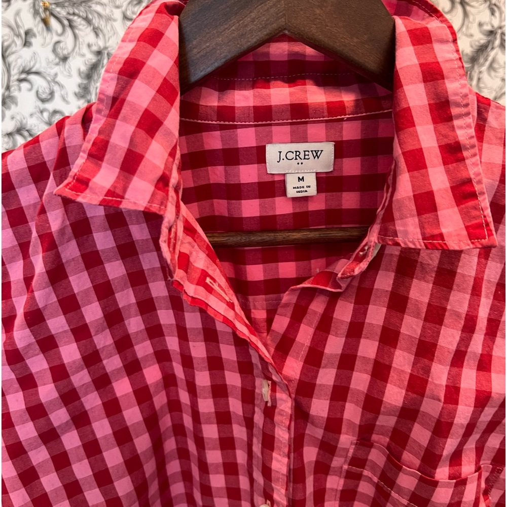 J. Crew pink and red gingham button down shirt, size M